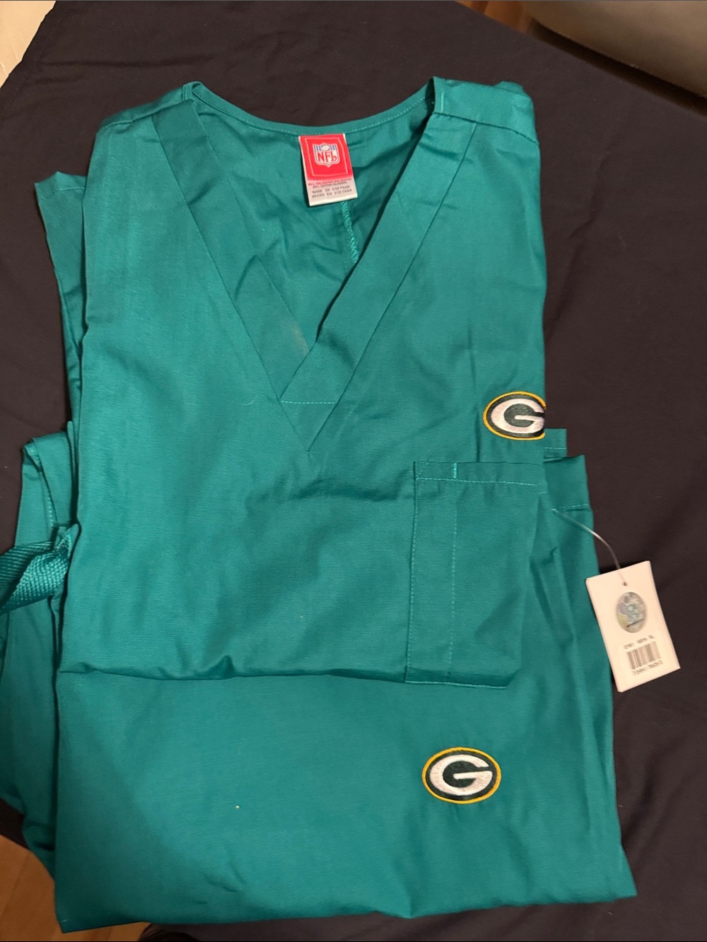 NFL Teal Green Team Logo V-Neck Scrub Top